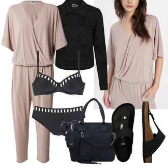 Elegantní Outfit s Hnědá/Šedá/Béžová/Fialová Overal Svatební kombinéza/Elegantní Overal/Slavnostní Overall/Letní Overall About You "Perfektní na léto"Look: Disko, Pro Dům, Mom, Romantický, Univerzitní, Elegantní