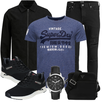 Outdoor Outfit mit Schwarz/Dunkelbraun/Khaki/Lila/Bordeaux Biker Jeans/Lederjacke/Jeans mit Schlitz/Thermojeans/Winterjacke/Slim Fit Jeans/Leder Schuhe Jack & Jones "Freizeit Outfit"Look: Uni, Lack, Coole, Outdoor, Schön, Old Money