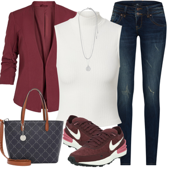 Outfits für das Standesamt der Braut Winter mit Dunkelblau Lederjacke/Biker Jeans/Jeans mit Schlitz/Jeans mit Loch/Low Rise Jean/Low Waist Jean/Push up Jeans/Slim Fit Jeans/Cuir Chaussures/Winterjacke LTB "Street Style Outfit"
