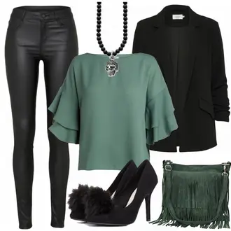 Party Outfits mit Schwarz/Weiß Lederjacke/Lederimitathose/Lederlegging/Leggings Lederoptik/Lederhose/Skinny Hose/Treggings/Biker Jeans/Thermojeans Vila "Special"
