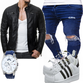 Wolle-seide Outfit mit Schwarz Jacke mit Seitlichem Reißverschluss/Motorradjacke/KunstLederjacke/Bikerjacke Redbridge "HERREN STYLE"