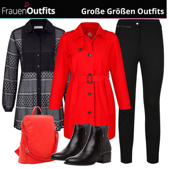 Elegant Outfit mit Schwarz Bluse Mit Schleife/Bluse mit Stehkragen/Kinderspielzeug/Bluse mit Puffärmel rockgewitter "Farbliches Outfit für Mollige"Look: Elegant