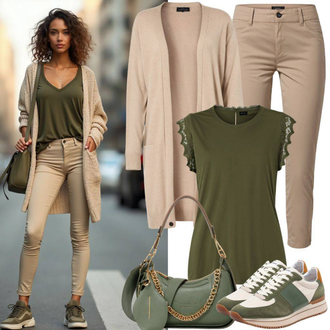 Outfit sa Bež/Smeđa/Kaki Hlača od Odijela/Hlače s Prorezom/Hlače Visokog Struka/Chino Hlače/Poslovna Hlača/Slip-on Hlača/Hlače od muslina/Naborane hlače/Carrot Hlače/Ravna Hlača LOLALIZA "Opušteni izgled"