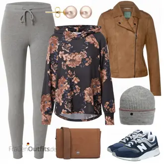 Flower Power Outfit mit Braun/Rosa Bluse und Tunika/Sweatmode/Ausgefallener Hoodie/Hoodie/Strick Hoodie/Oversize Hoodie/Sport Hoodie/Sport Sweatshirt/Vintage Hoodie Only "Blumiger Alltagslook"