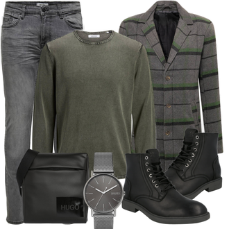 Outfit mit Schwarz Stiefel Jack & Jones "Praktischer Look"