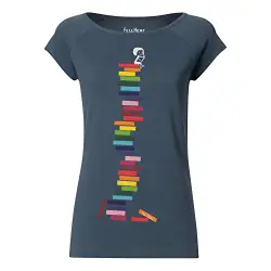 FellHerz Damen T-Shirt Books Girl Bio und Fair (Graublau, M)