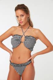 Black Textured Gingham Bikini Bottoms
