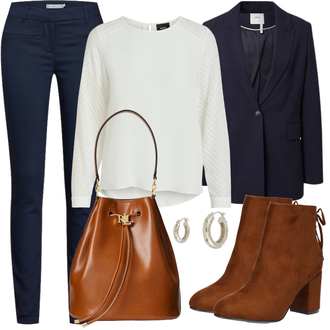 Outfit s Krémová/Bílá Halenkový Top/Halenka s Dlouhým Rukávem/Slip-on Halenka/Halenka se Stojatým Límcem/Kožená bunda pro muže/Crash blůza/Dětská hračka/Sportovní Halenka/Mušelínová Halenka/Blůza s nášivkou na lokti Object "In Trendy Podzimní Outfit"
