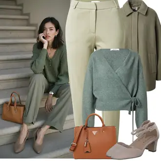 Outfity na zimu Šik s Hnědá/Béžová/Fialová Tamaris "Zimní Outfity"Look: Elegantní, Chytrý příležitostný, Vintage, Old Money, Šik, Italský, Francouzské, Kancelář