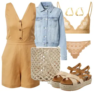 Kurz Sommer Outfit mit Gelb/Braun/Khaki/Beige Kurzer Jumpsuit/Sommer Jumpsuit/Spielanzug Edited "Vestito per l'estate"