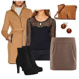Kurz/Mini Outfit mit Braun Rock oodji Ultra "Brauner Mantel"