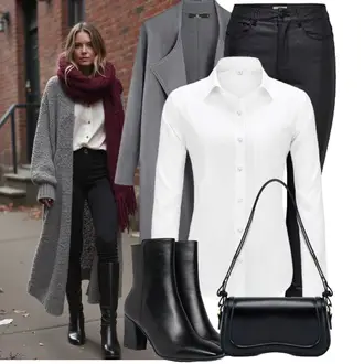 Mit Absatz Outfit mit Schwarz SommerStiefelette/Vintage Stiefelette/High Heels Stiefel/Gefütterte Stiefelette/Klassische Stiefelette/Leder Stiefelette/Spitzer Stiefel "Stylische Kombination für den Frühling"