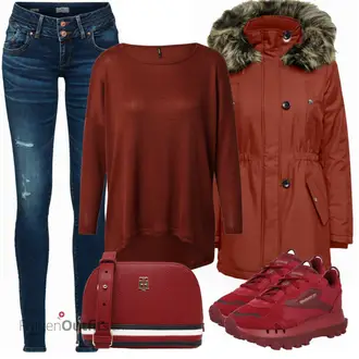 Outfit mit Rot Sweatshirt Only "Herbstlicher Look"
