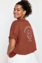 Curve Brick 100% Cotton Back Printed Relaxed Cut Crew Neck Knitted T-Shirt
