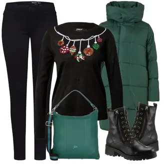 Winter Outfits Festlich mit Schwarz/Dunkelrot/Rot/Blau/Rosa/Lila Strick Große/Carmenpullover/Weihnachtspullover/Feinstrickpullover/Nicki Pullover/Pullover Bedrucken/Vintage Pullover/Shirt & Top Große Größe/Bluse Große Größe/Bluse und Tunika/Sweatmode Only "Winterlicher Look"Look: Festlich, Italienische