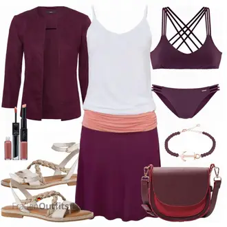 Outfit mit Lila/Rosa Neckholder Kleid/2-in-1 Kleid/Jerseykleid/Tenniskleid/Vokuhila Kleid BEACH TIME "Schöner Sommer Look"