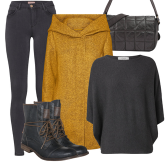 Outfit mit Schwarz/Grau/Dunkelgrau Strick Große/Klassische Tunika/Bluse Lederjacke/Oversize Bluse/Tuniken-Shirt/Shirt & Top Große Größe/Tunika/Pullover Mit Fledermausärmel/Kaschmir Pullover JdY "Perfekt für den Winter"