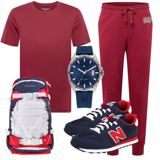 Viertelarm Outfit mit Rot Hemd/T-Shirt Jack & Jones "Alltagsoutfit"