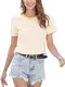 MessBebe Damen T Shirt Kurzarm Streifen Oberteile Sommer Baumwolle Casual Rundhals Loose Fit Bequem Tops Bluse Gelb M