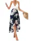 Blooming Jelly Damen Halter-Ansatz mit tiefem V Asymmetrisches Blumenkleid mit Spitze Gr.-M=UK10=EU38,Weiß