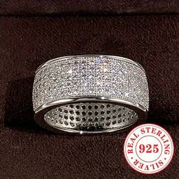 1pc Women' Wide Face Ring, 6.9g 925 Pure Silver Eternal Shining Zirconia Wide Ring Women's Wedding Ring Jewelry