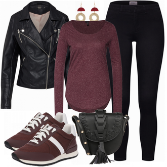 Outfit mit Rot Sweatshirt VERO MODA "Vero Moda Bluse"