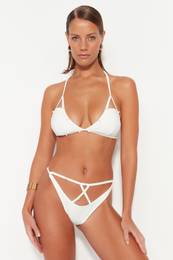 Bikini dno z visokimi nogami z dodatki Ecru
