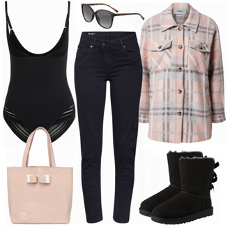 Outfit mit Schwarz Stiefel UGG "Karo Alltagsoutfit"