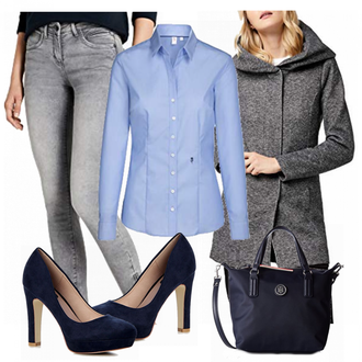 Outfit mit Hellblau Bluse mit Stehkragen/LangarmBluse/Bluse Mit Knopf/Slim Fit Bluse/Bügelfreie Bluse/Business Bluse Seidensticker "Only"