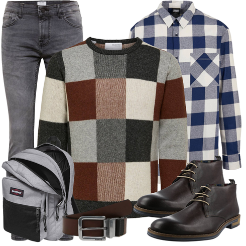 Grau/HellBlau/Blau/DunkelBlau Flanellhemd/Kariertes Hemd/Bluse Große Größe Urban Classics kombinieren