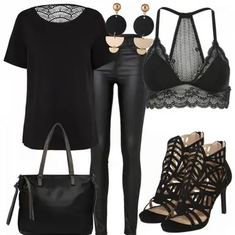 Sexy Outfit Elegant mit Schwarz/Beige/Orange Eleganter Schuh/Sandalette/Sandalen Mit Absatz/Spangenpump/Riemchen Sandale Bullboxer "SexyBlack"Look: Uni, Stil, Coole, Elegant, Empire, Italienische, Jazz, Old Money
