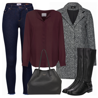 Winter Outfits met blauw Schoudertas Guess "Drukbezette Vrouw"