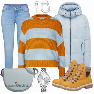 Outfit mit Gelb Stiefel Rieker "PIECES Pullover"