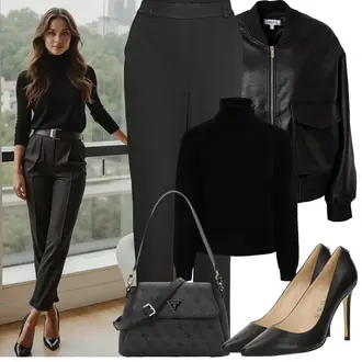 Tenues pour les Rondes Party avec Noir Bomber en Cuir Edited "Tenue de printemps"Look: Party, 18ème anniversaire, École, Concert de pop, Bar