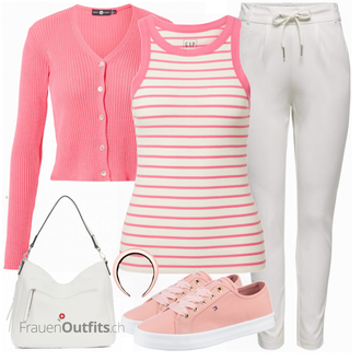 Outfit mit Rosa/Beige/Blau Sneaker Tommy Hilfiger "Cool für die Freizeit"