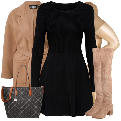 Schwarz Strick Große/Strickkleid/Langärmliges Kleid/Langärmliges Winterkleid/SkaterKleid/Pulloverkleid/Winter Strickkleid/Kleid Große Größe/Tunika/Strickjacke Tracht/Kaschmir-Strickjacke/Strickjacke Gefüttert/Lange Strickjacken/Rundhals-Strickjacke/Winter Strickjacke/Wolle Strickjacke Only kombinieren mit Braun/Beige Overknee Stiefel/Flache Overknee Stiefel/Kniehoher Stiefel/Leder Overknee Stiefel/Langer Stiefel About You