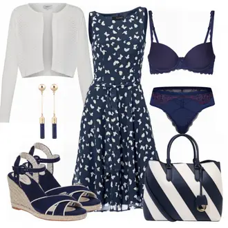 Outfit mit Dunkelblau/Blau Kleid Große Größe/Polka Dot-Kleid/Sommerkleid/50er Jahre Kleid/Ärmelloses Kleid/A-Linien Kleid/Bedrucktes Kleid/Fit & Flare Kleid Heine "Heine Kleider"
