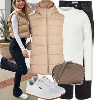 Outfit met Lichtgrijs/wit/grijs/Crème Skateschoen/Smalle sneaker/Leren sneaker/Zomer sneaker levi's "Modieuze lente-outfit"