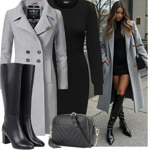 Schwarz/Braun/Weiß Klassischer Stiefel/Spitzer Stiefel/Lammfell Stiefel/Reitstiefel/High Heels Stiefel/Weitschaftstiefel/Langer Stiefel/Kniehoher Stiefel kombinieren