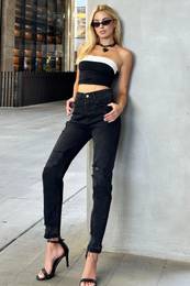 Trend Alaat Stili Women's Black High Waist Ripped Skinny Jeans