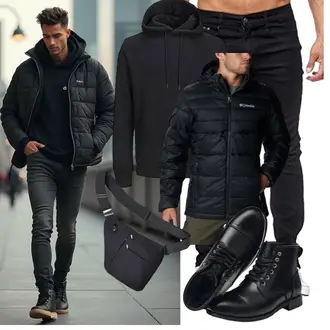 Winter Outfit mit Schwarz Schnürschuh/Vintage Stiefelette/Leder Stiefelette/Lederschuh/Gefütterte Stiefelette/Flache Stiefelette/Springerstiefel/Klassischer Stiefel/Schnürstiefelette SL-Saint "Freizeit Outfit"