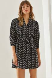Women's Embroidered Collar Belted Mini Dress