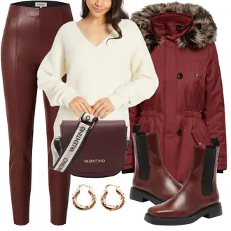 Outfit mit Rot/DunkelRot/Bordeaux/Braun Hose Große Größe/Lederimitathose/Lederlegging/Leggings Lederoptik/Lederhose/Leggings Große Größe Edited "Angesagtes Outfit Inspo"