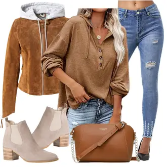 Gefütterte Outfit mit Beige/Braun/Lila Vintage Stiefelette/Western Stiefelette/CowboyStiefel/Chelsea Boot/SommerStiefelette Tamaris "Trendiger Winterlook"