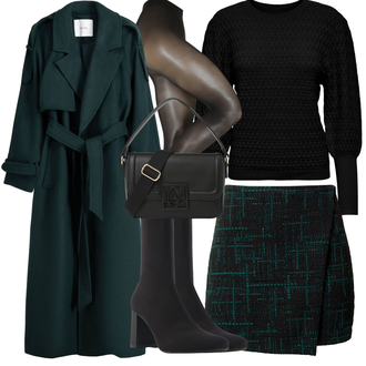 Outfit mit Schwarz Klassischer Stiefel/High Heels Stiefelette/High Heels Stiefel/Gefütterte Stiefelette/Spitzer Stiefel/Socke Schuh/SommerStiefelette bershka "Modischer Look für den Herbst"