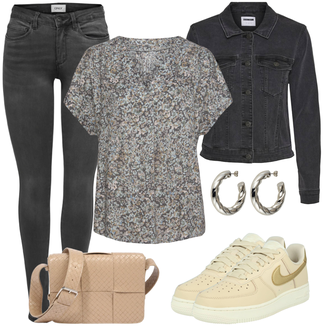 Četvrt rukavi Outfit sa Siva/Tamnosiva/Bež/Smeđa/Svjetlosiva Bluza Kratkih Rukava/Svjetlucava Bluza/Bluza s Printom/Klasična tunika/Tunika Kratkih Rukava/Bluza Vrh/Bluza s Uzorkom/Tunika Majica VIVANCE "Cool za slobodno vrijeme"