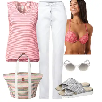 Kurz/Mini Outfit mit Rucksack/Accessoire/Schlaghose/Schultertasche BeckSöndergaard "Schöner Sommer Look"