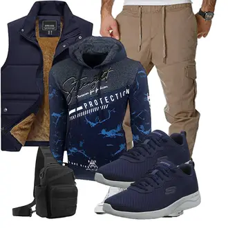 Outfit mit Dunkelblau/Hellblau Ärmellose Weste/Reiseweste/Reitweste/Trachtenweste/Kurze Weste/Wollweste/Daunenweste/Steppweste/Puffer Weste TACVASEN "Freizeit Outfit"