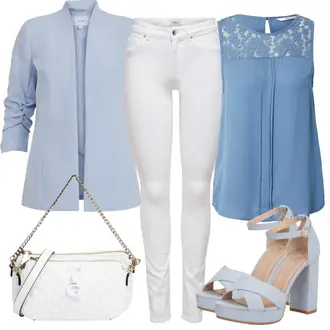 Hochzeitsgast Outfit mit Hellblau/Blau High Heel/Sandalen Mit Blockabsatz/Sandalette/Plateau Sandale/Sandalen Mit Absatz/Spangenschuh/Sommer Schuh About You "Stylisches Outfit für den Frühling"