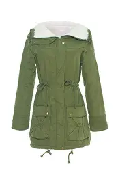 OMZIN Damen Winter Jacke Lang Winterjacke Wintermantel Daunenjacke Parka Mantel Jacke Steppjacke Übergangsjacke Armeegrün M